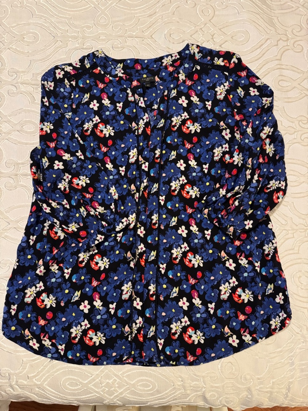 Talbots Navy Floral Button-Front Blouse